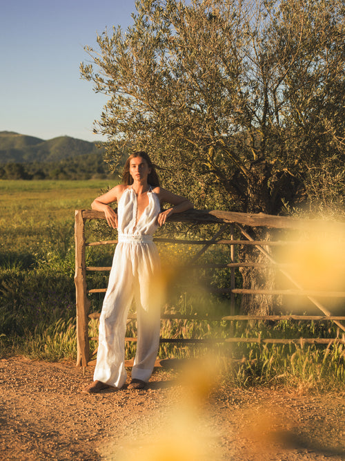 Bird embroidered wide leg overall