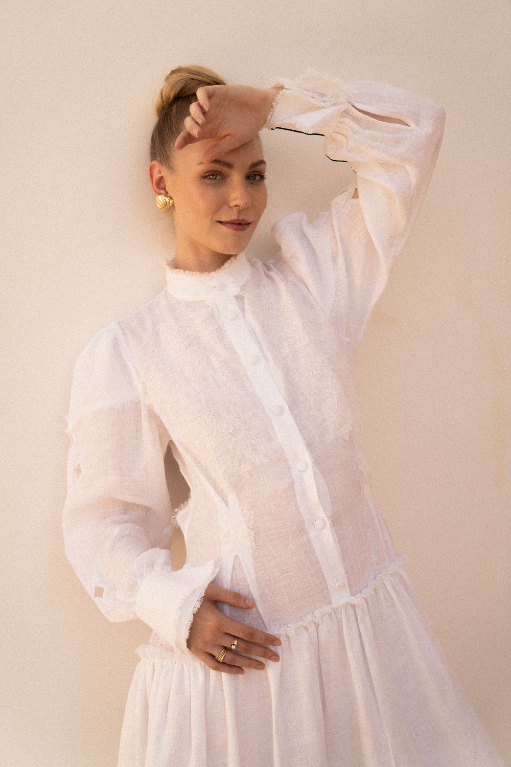 Maxi-length embroidered semi fitted backless dress