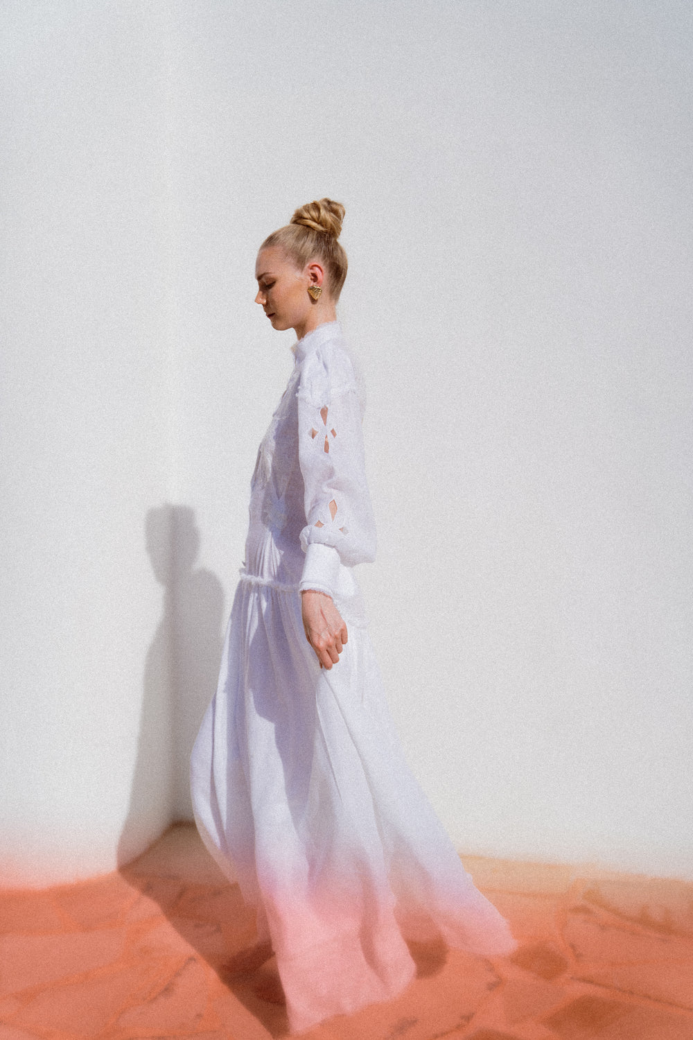 Maxi-length embroidered semi fitted backless dress