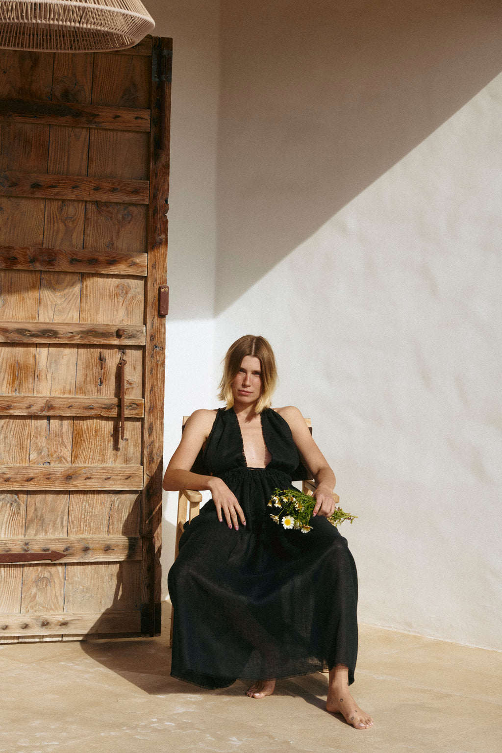 Maxi length deep open back dress