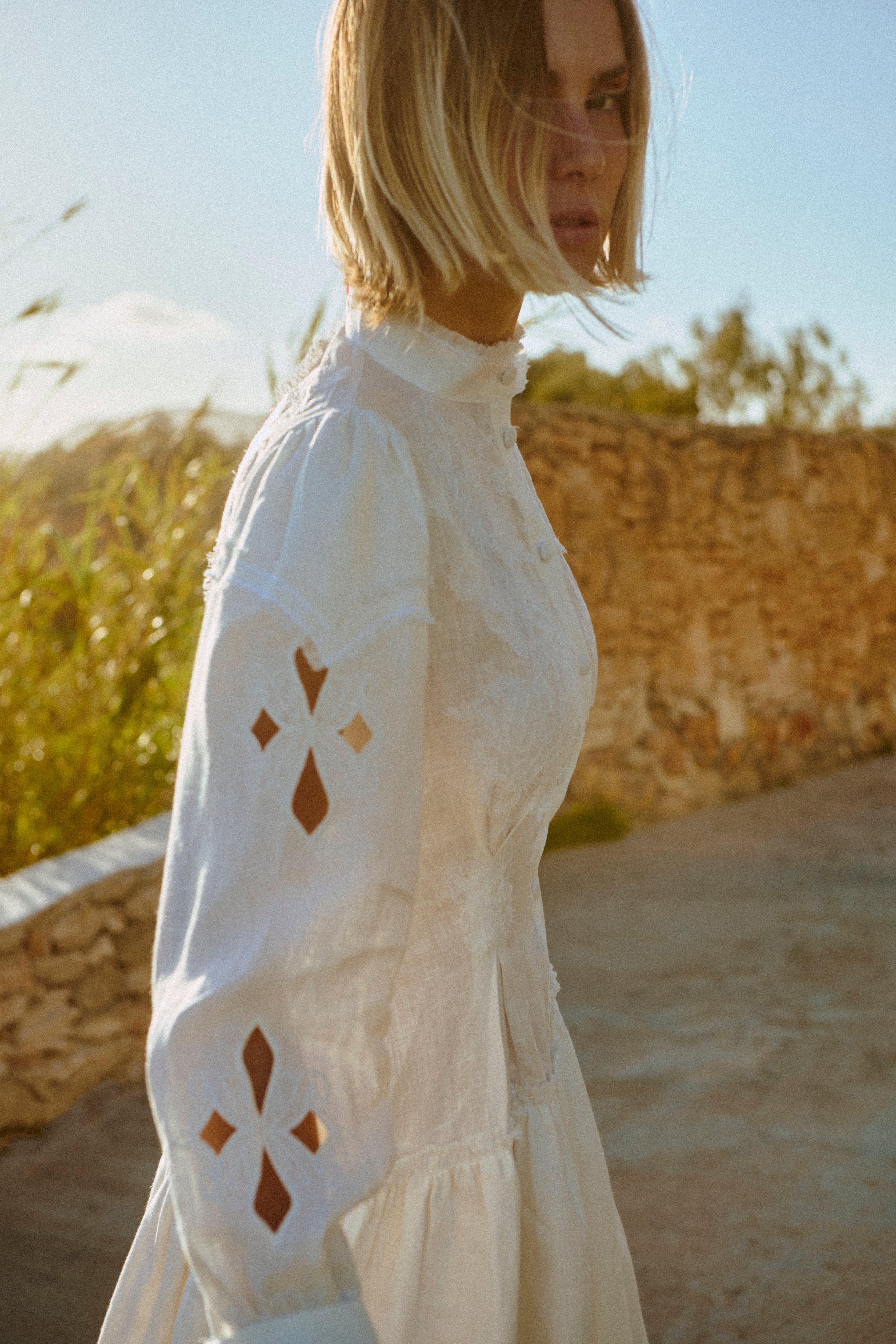 Maxi-length embroidered semi fitted backless dress