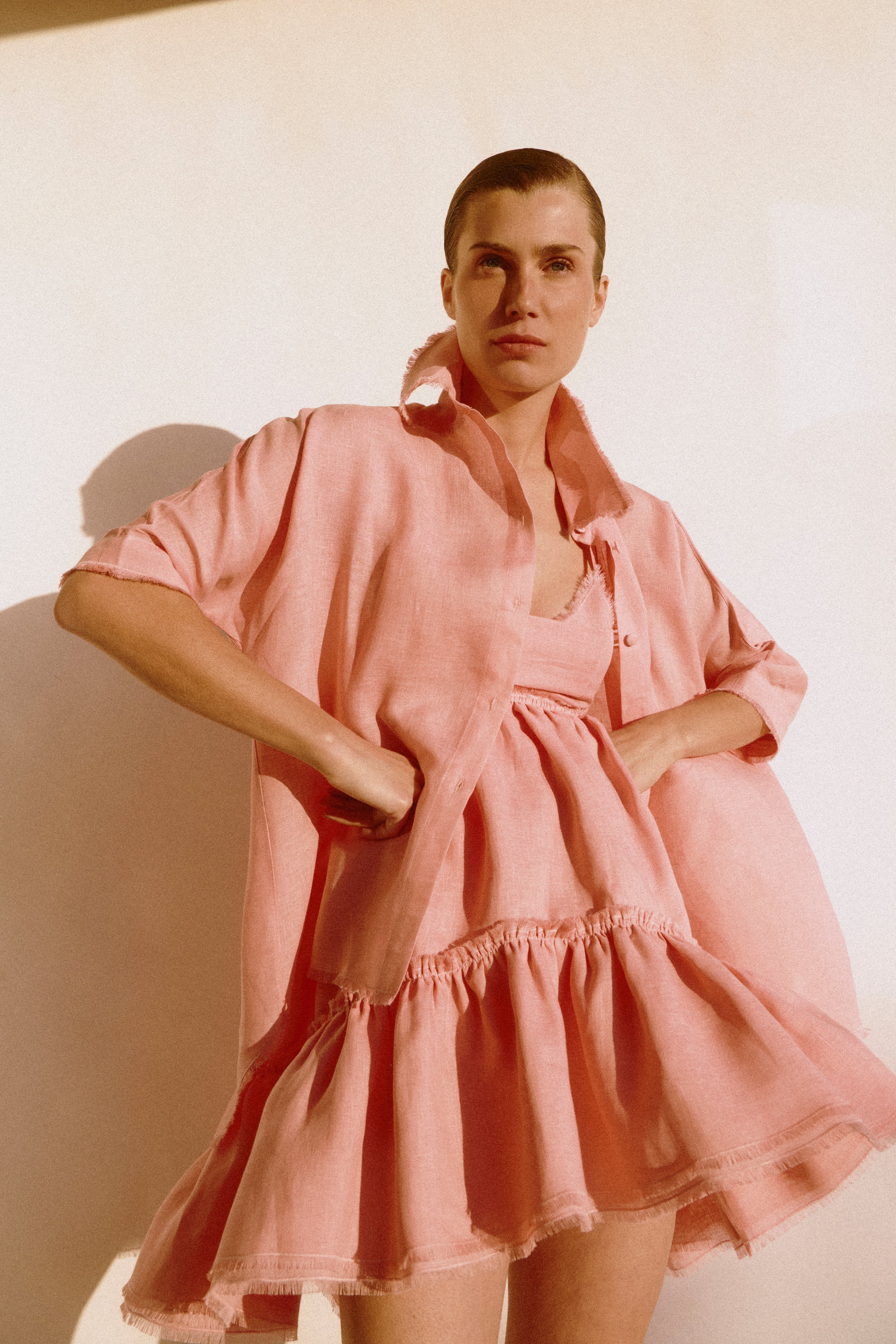 Linen tiered mini dress