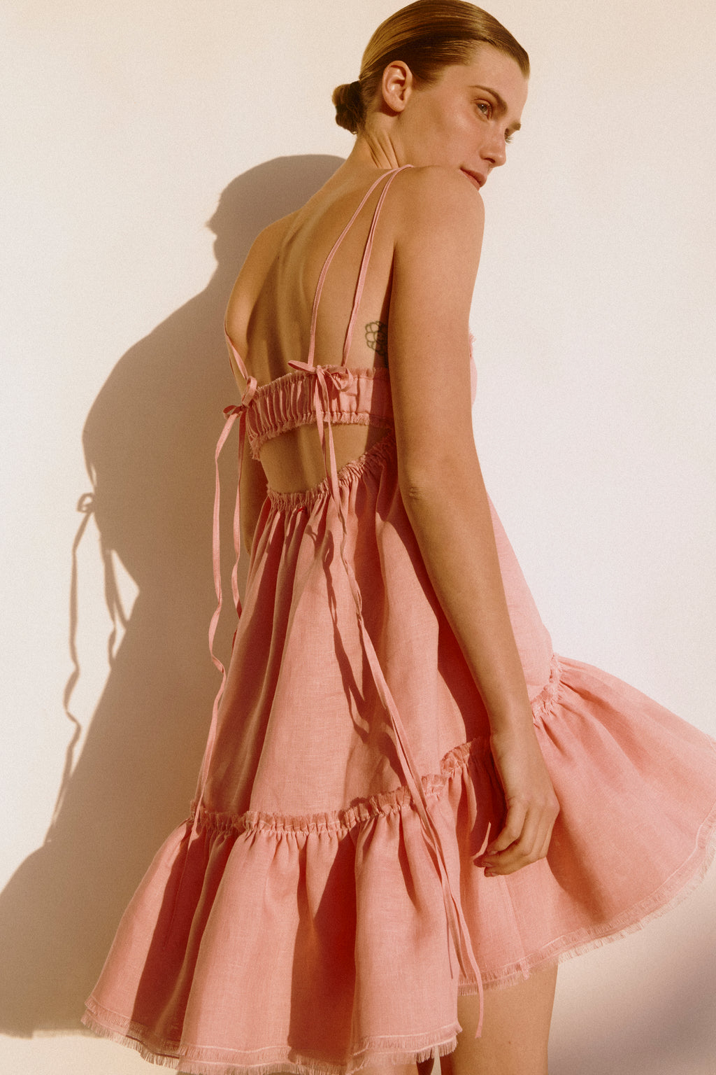 Linen tiered mini dress