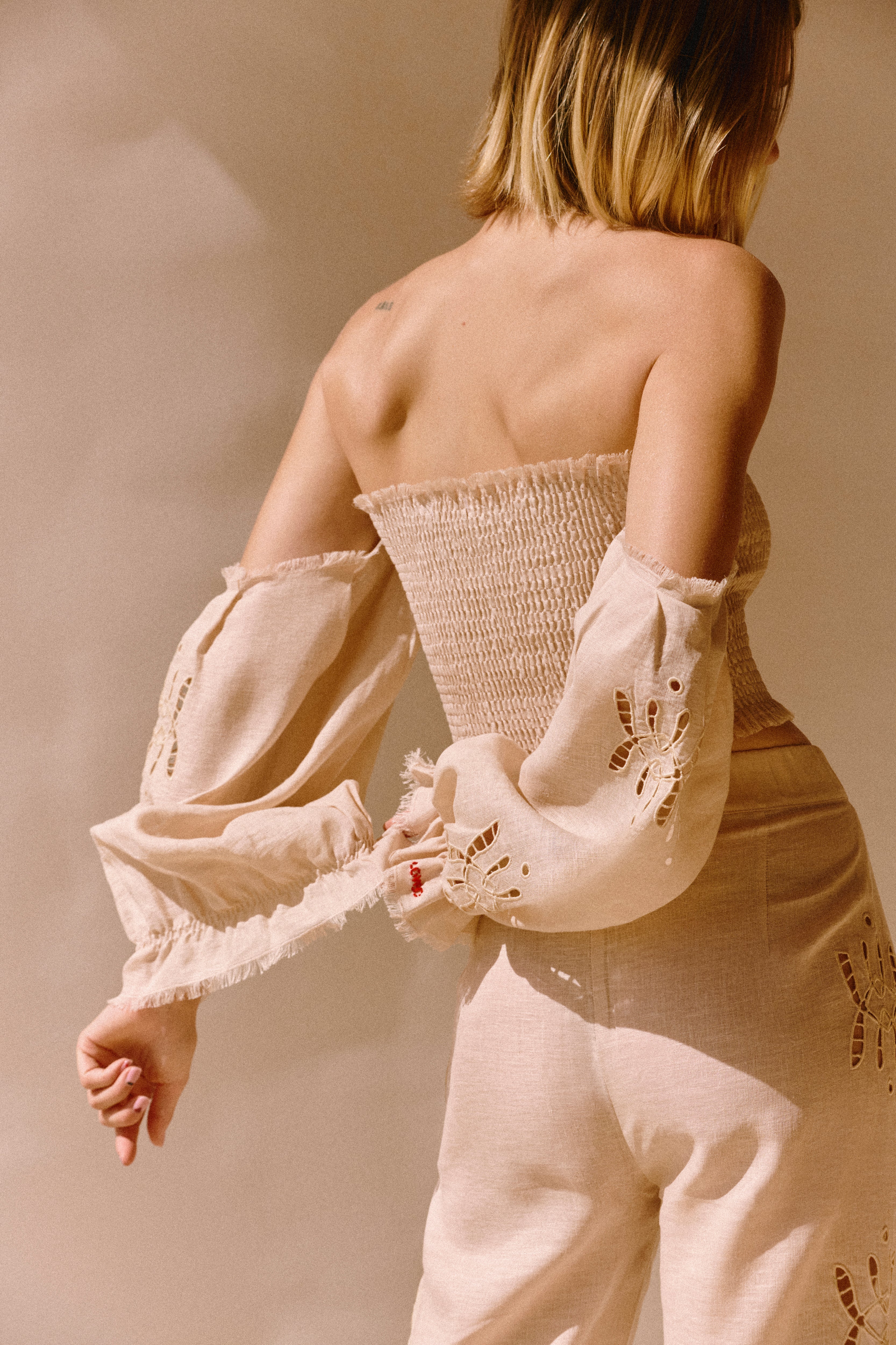 Embroidered shirred top