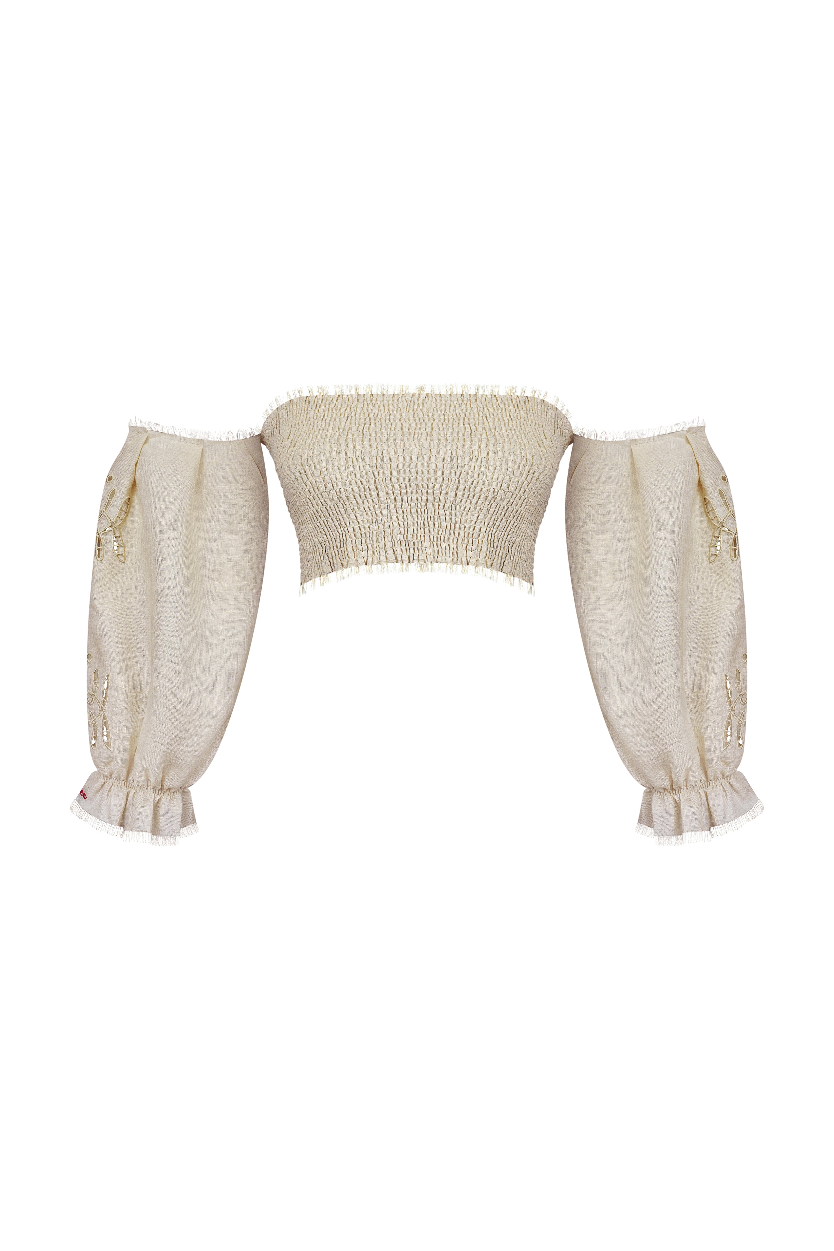 Embroidered shirred top