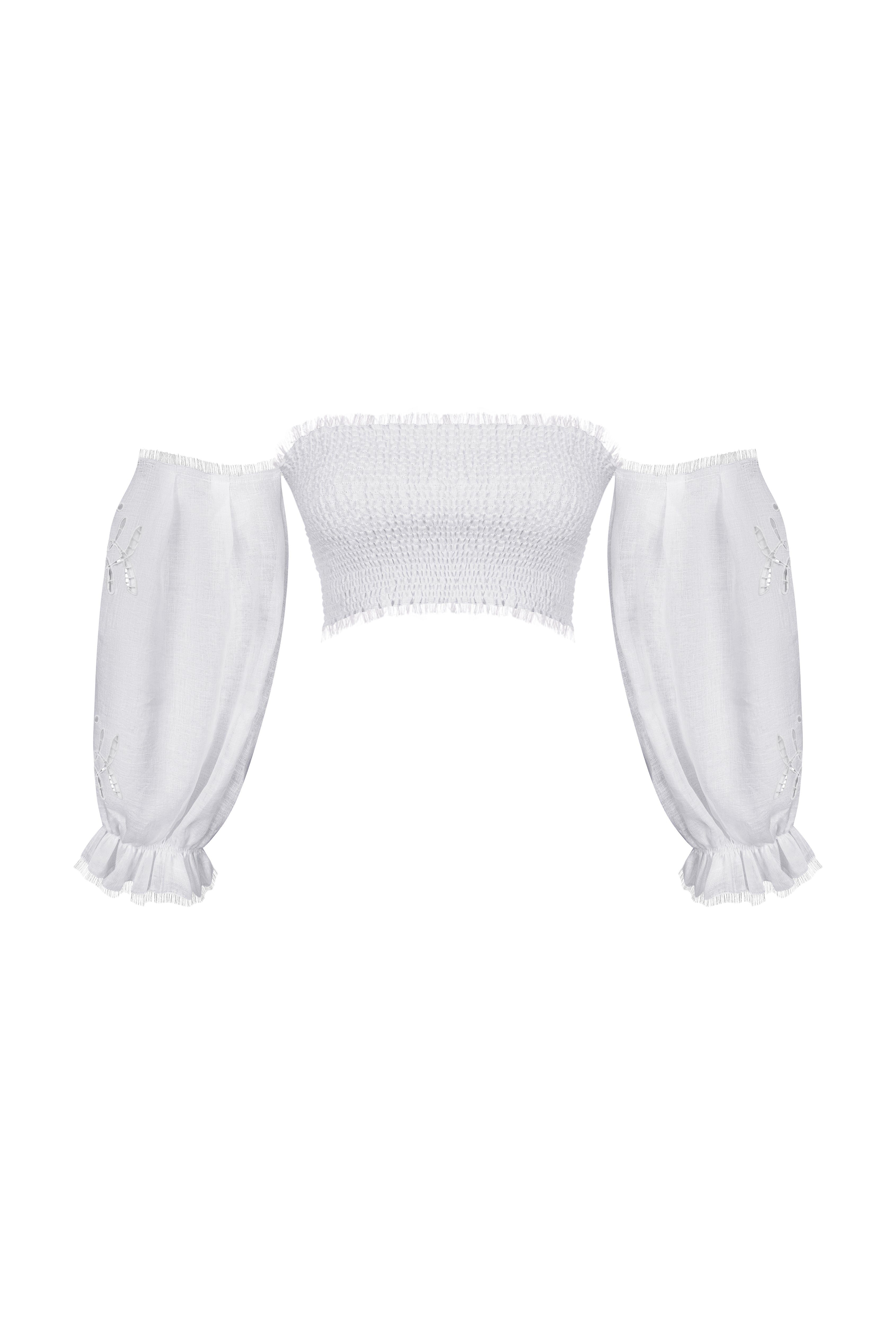 Embroidered shirred top