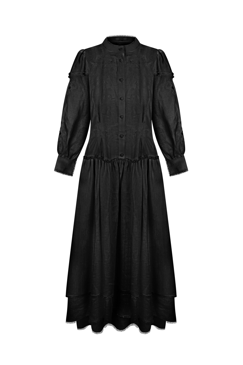 Maxi-length embroidered semi fitted backless dress