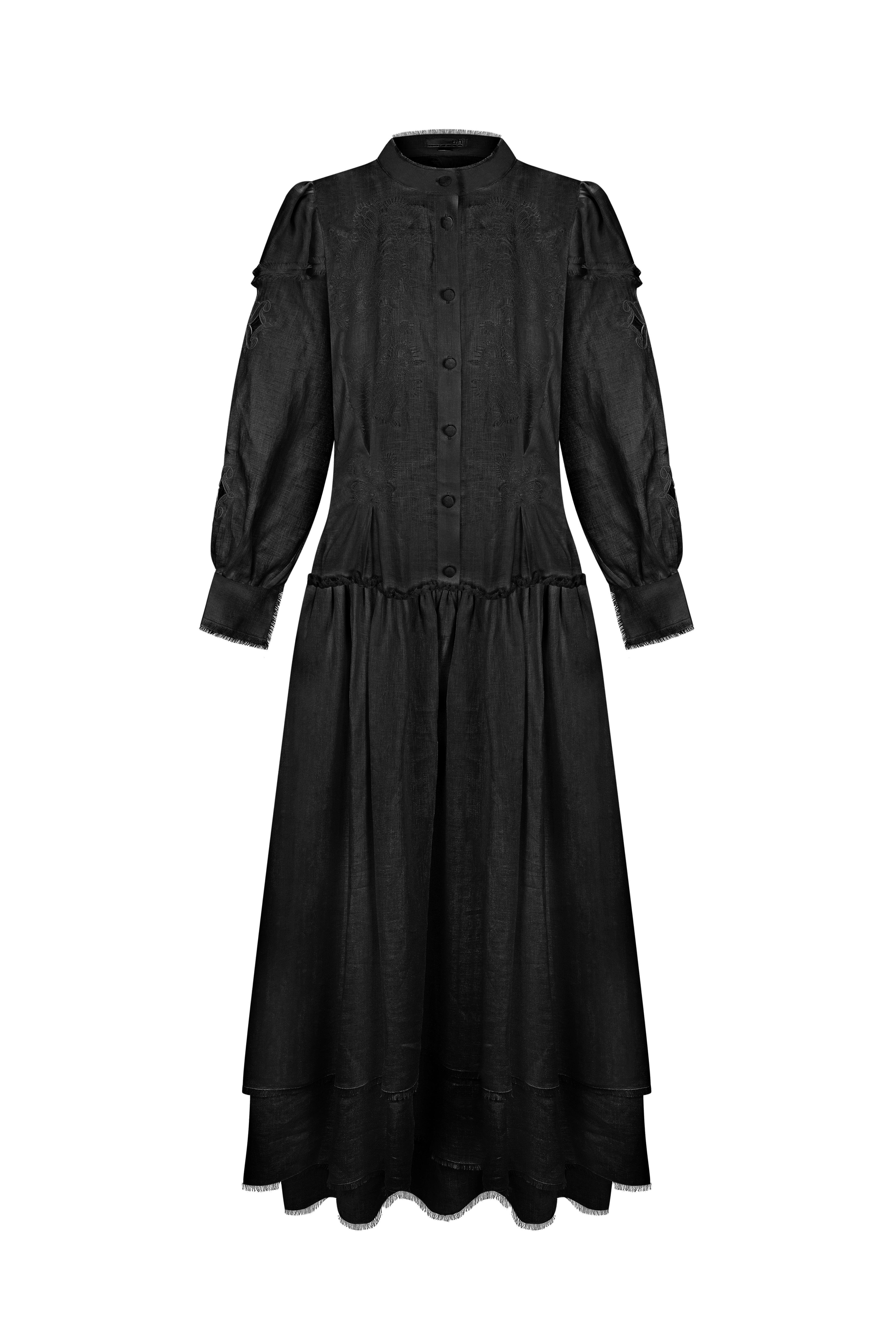 Maxi-length embroidered semi fitted backless dress