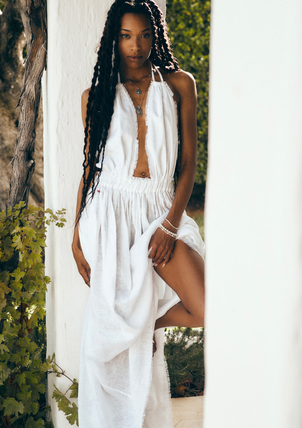 Maxi length deep open back dress
