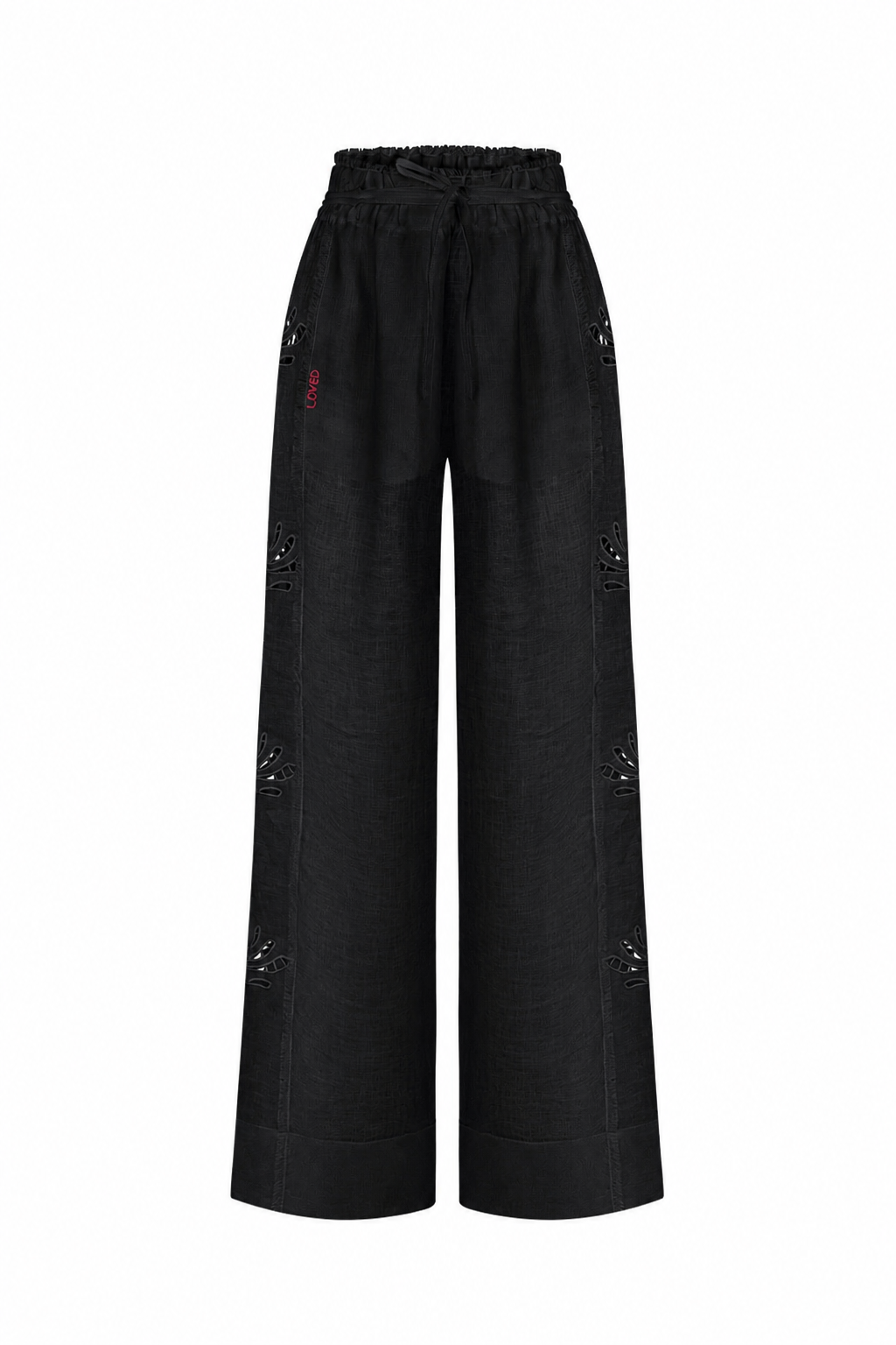 Embroidered long tie high-waist trousers