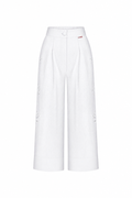 Embroidered linen cropped pants