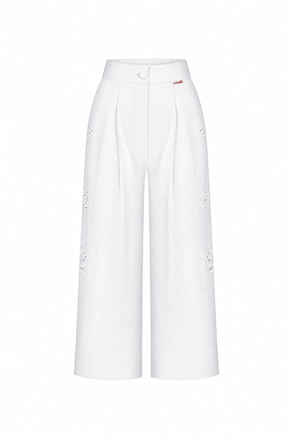 Embroidered linen cropped pants