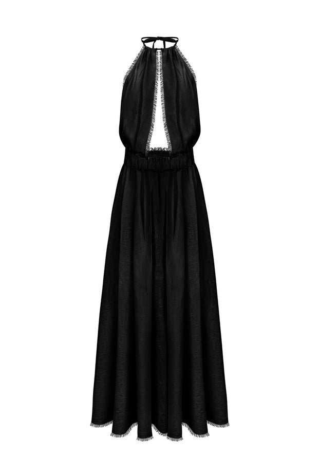 Maxi length deep open back dress