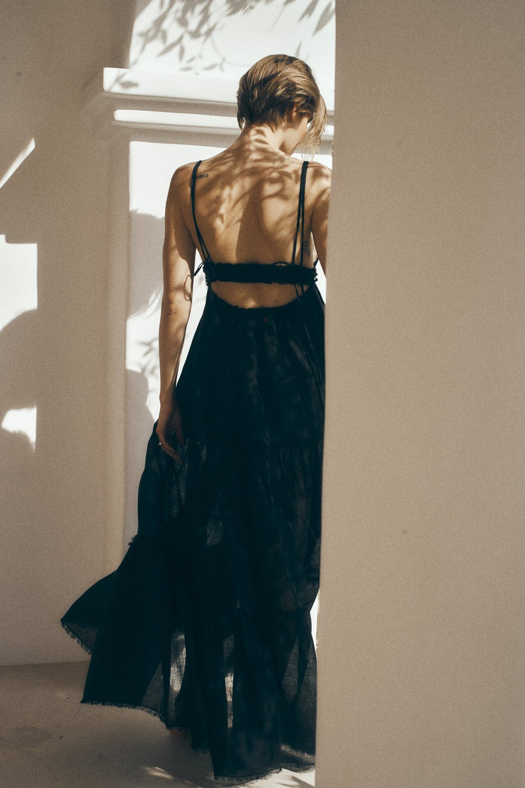 Linen tiered maxi dress