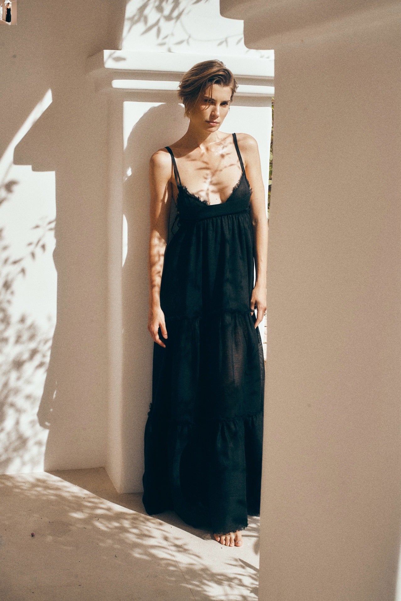 Linen tiered maxi dress