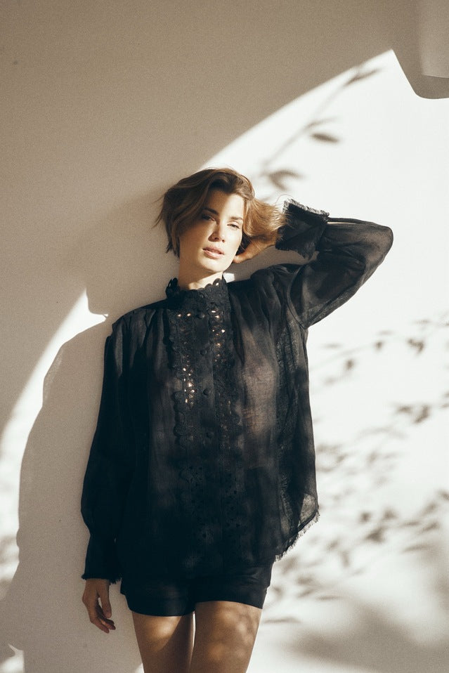 Long sleeve casual loose lace top