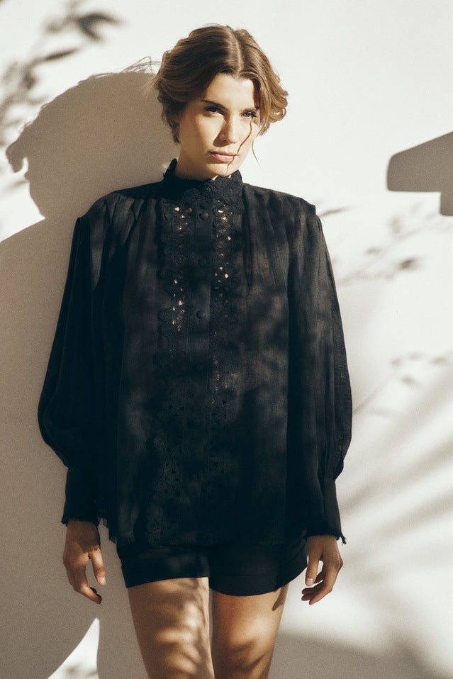 Long sleeve casual loose lace top