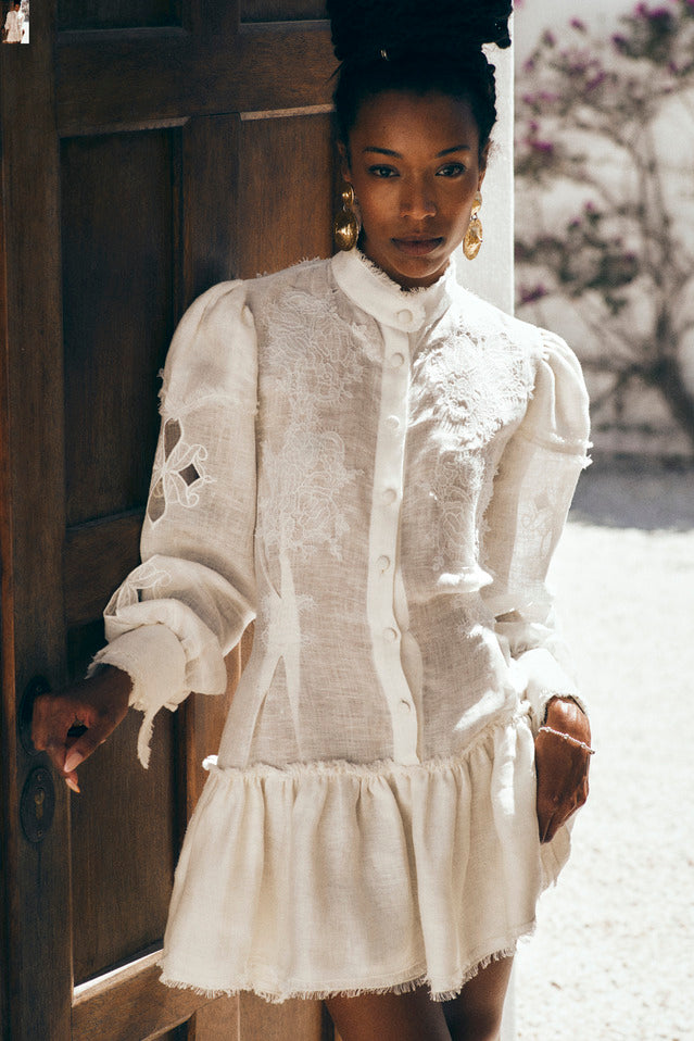 Embroidered semi fitted backless dress