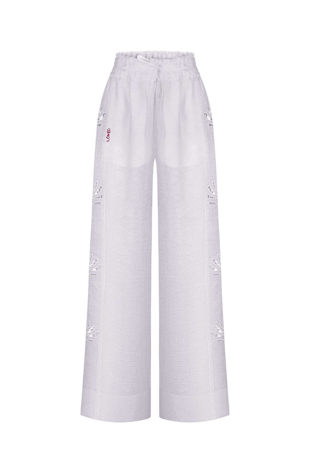 Embroidered long tie high-waist trousers