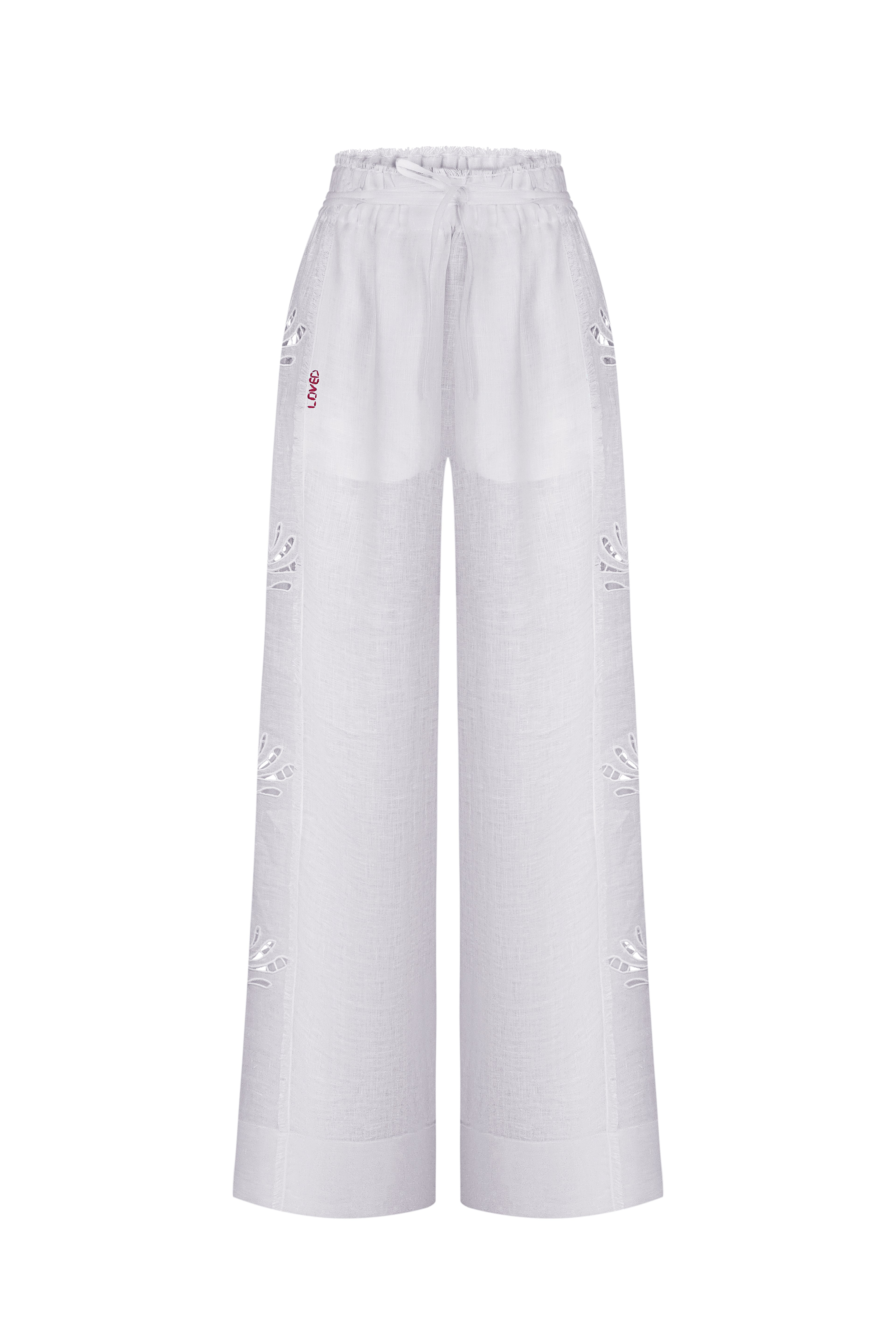 Embroidered long tie high-waist trousers
