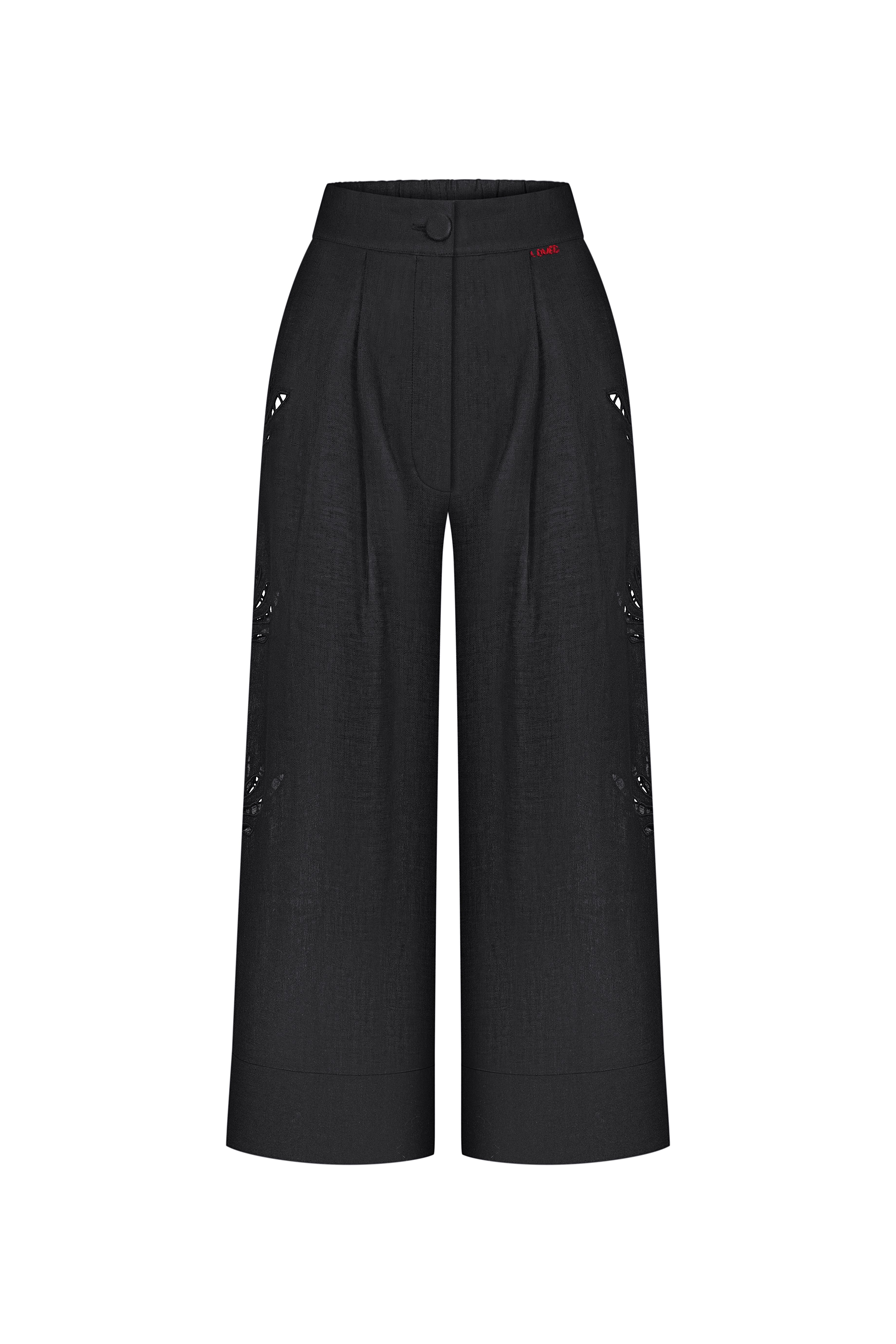 Embroidered linen cropped pants
