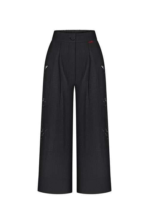 Embroidered linen cropped pants