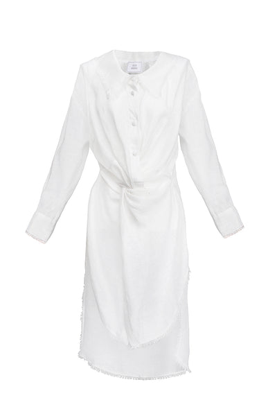 white bohemian knot linen midi dress