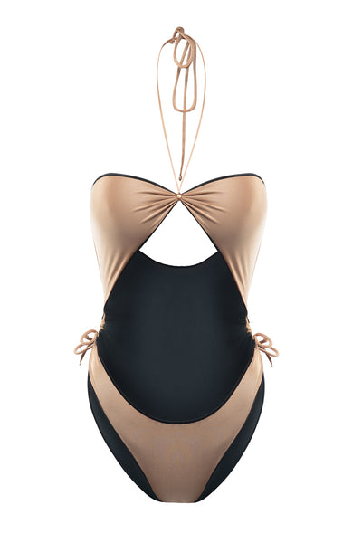 one piece golden halterneck swimsuit