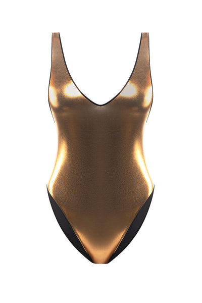 one piece golden v-neck swimsuit