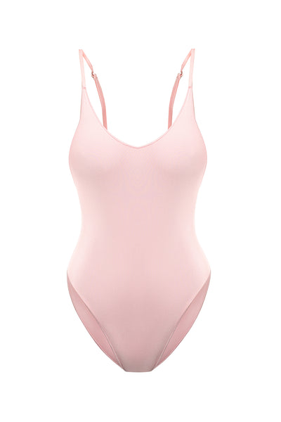 one piece pink v-neck swimsuit