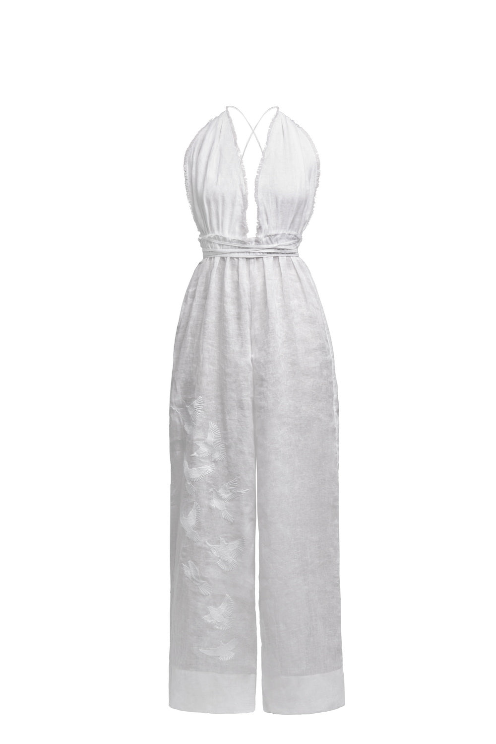 Bird embroidered wide leg overall